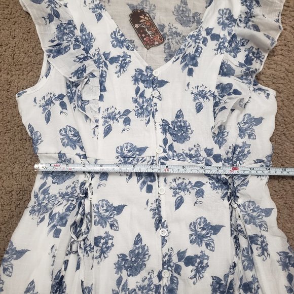 NWT J GLEE Boho Dress Blue/White Floral Knee Length Size L - Picture 11 of 13